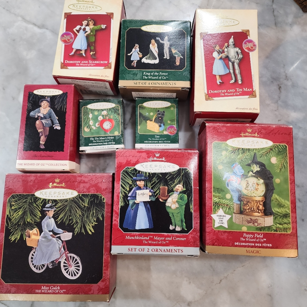 Lot of 9 Wizard of Oz Hallmark Christmas Ornaments, NIB